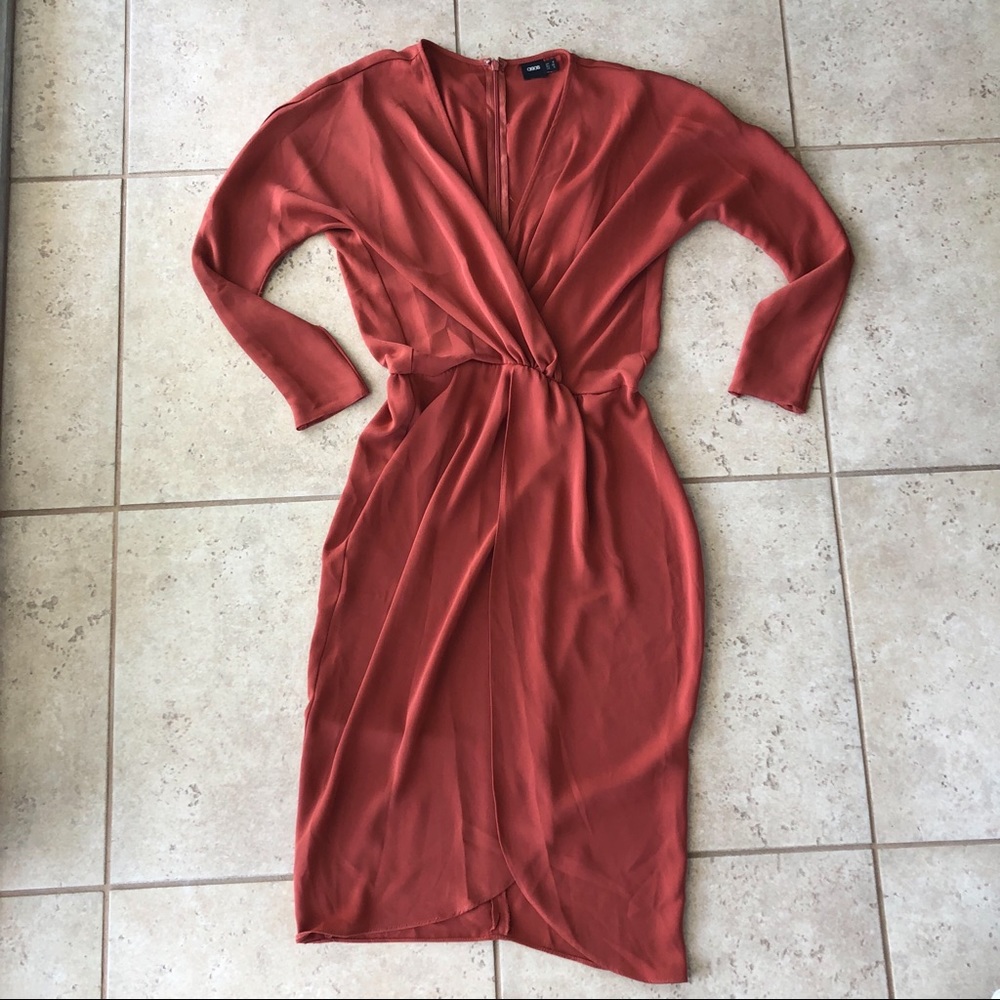 ASOS Coral Faux Wrap Long Sleeve Dress